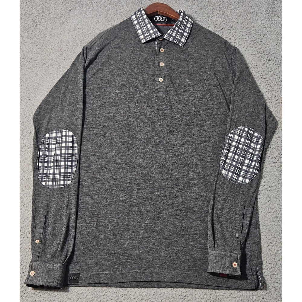 Finn Ryan Audi Men's L/S Contrast Collar & Elbow Pads Charcoal Polo Shirt Medium